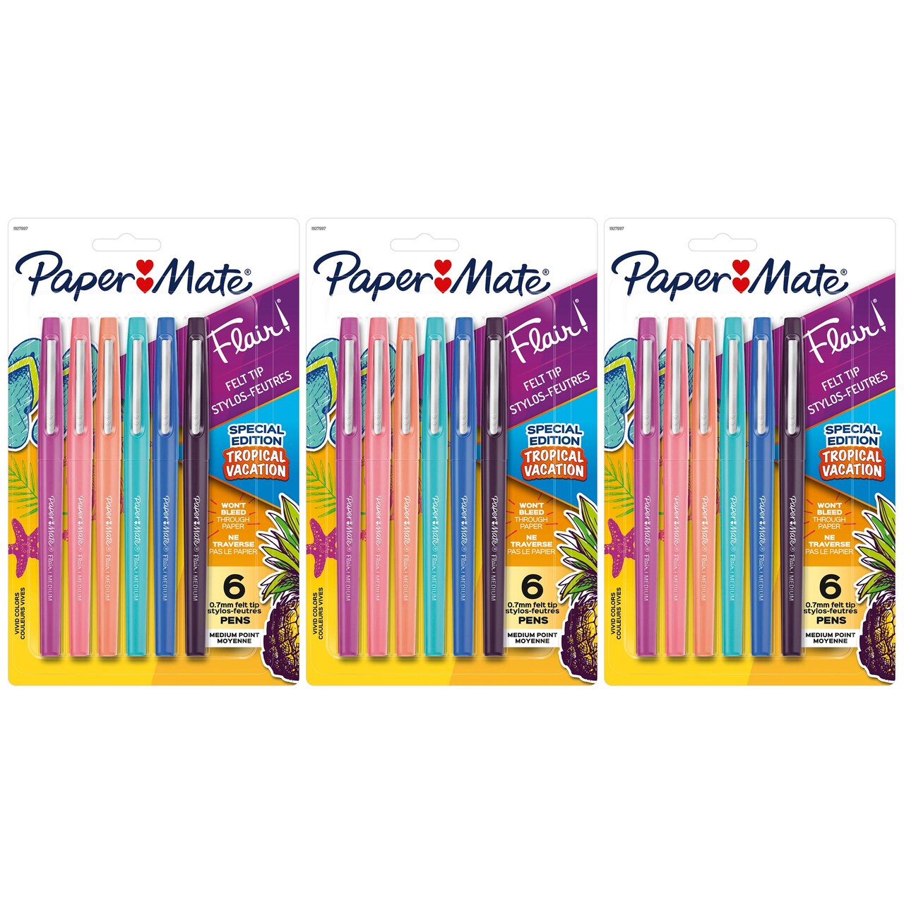Flair Felt Tip Pens, Medium Point (0.7mm), Tropical Colors, 6 Per